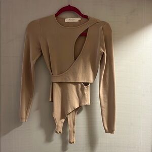 Astr Tan Asymmetrical Cut Out Bodysuit
